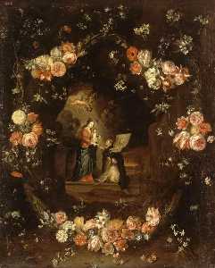 Jan Van Kessel The Elder - Madonna with the Child and St Ildephonsus Framed with a Garland ofumps
